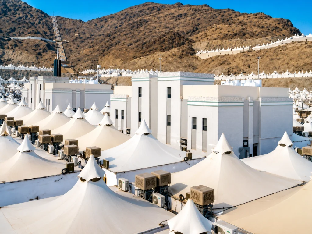 Hajj 2026 infrastructure upgrades at holy sites showing Kidana Development Company rest areas escalators misting cooling systems