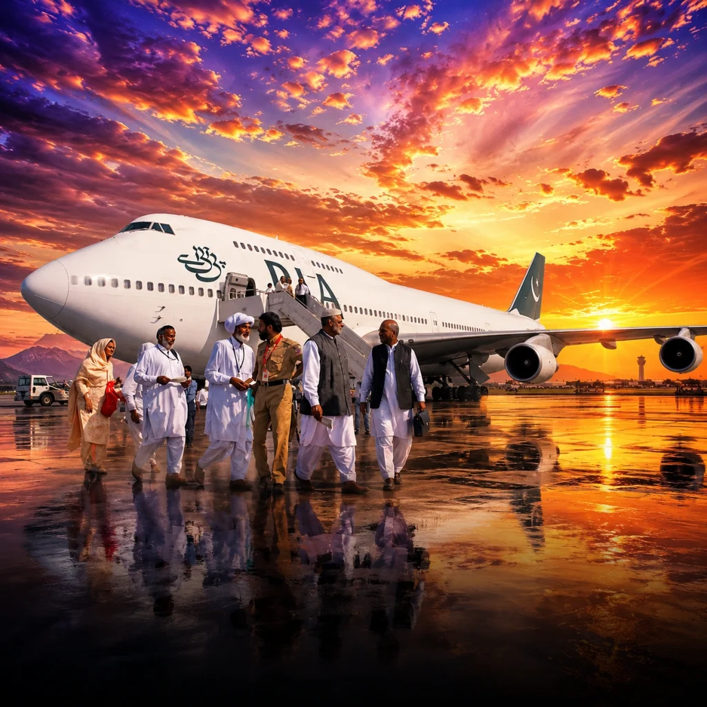 PIA post-Hajj flight PK-860 arrives at Karachi Jinnah International Airport carrying returning pilgrims from Jeddah as post-Hajj repatriation operation begins 2026