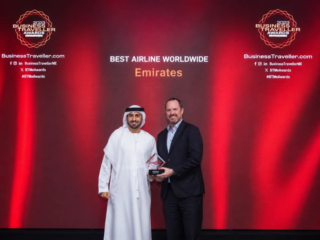 Emirates clinches Best Airline Worldwide at the 2026 Business Traveller Middle East Awards Emirates Best Airline Worldwide at BTME Awards 2026,